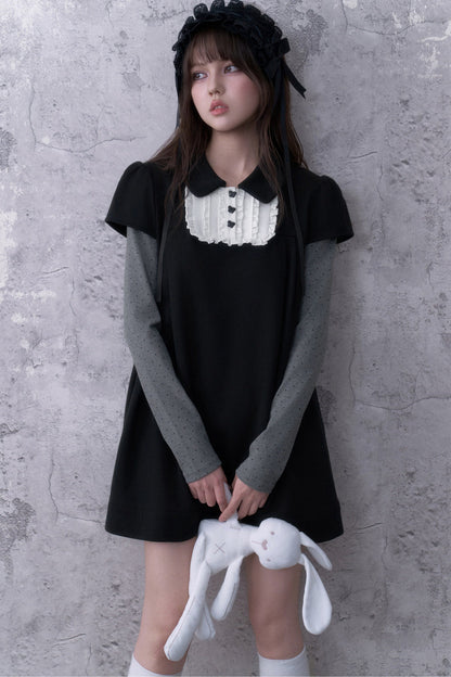 Dark Doll Collar Layered-Look Long Sleeve Dress