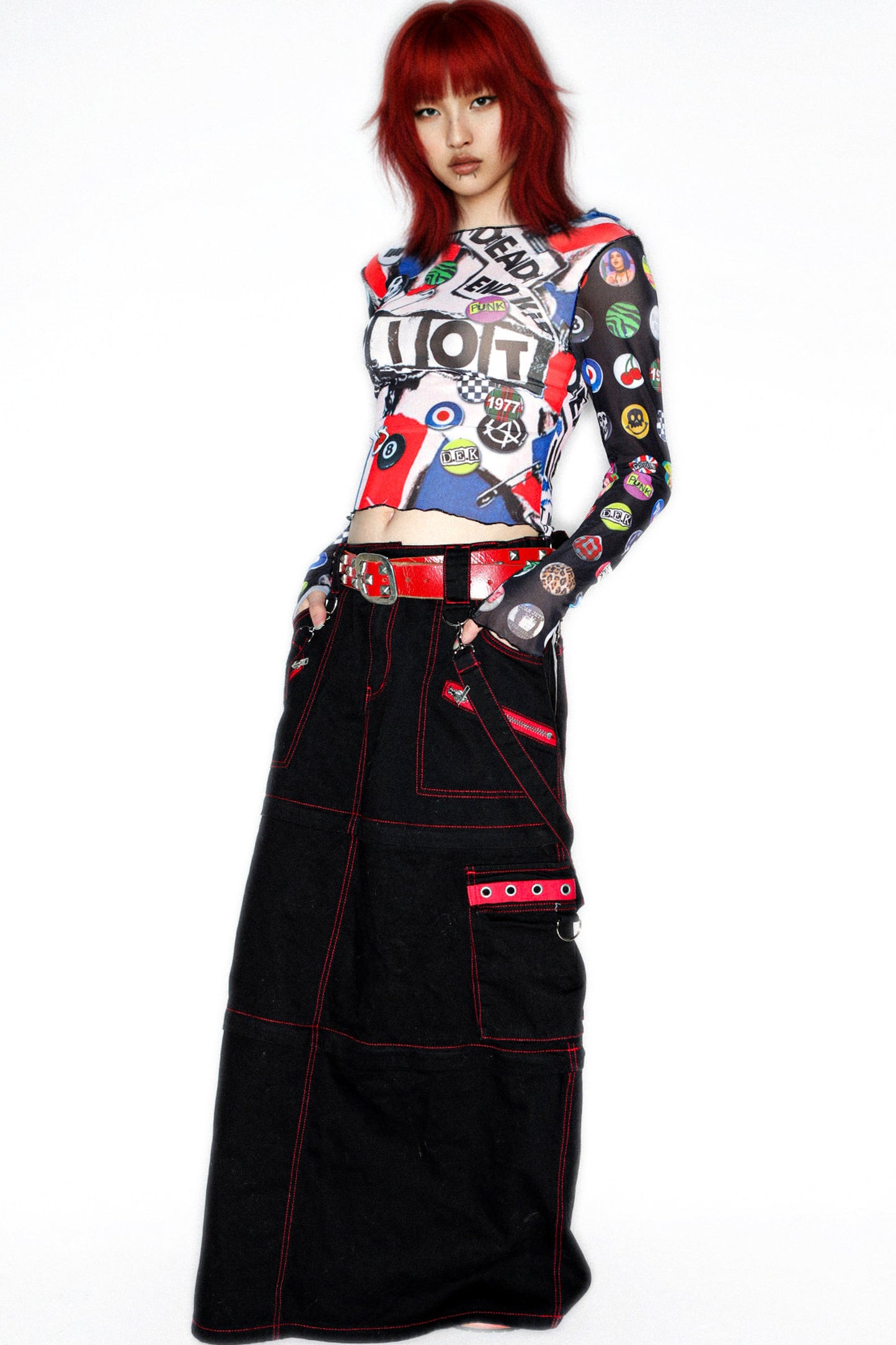 Y2K Graphic Long Sleeve Mesh Top