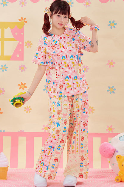 Bunte Patchwork-Hose mit weitem Bein