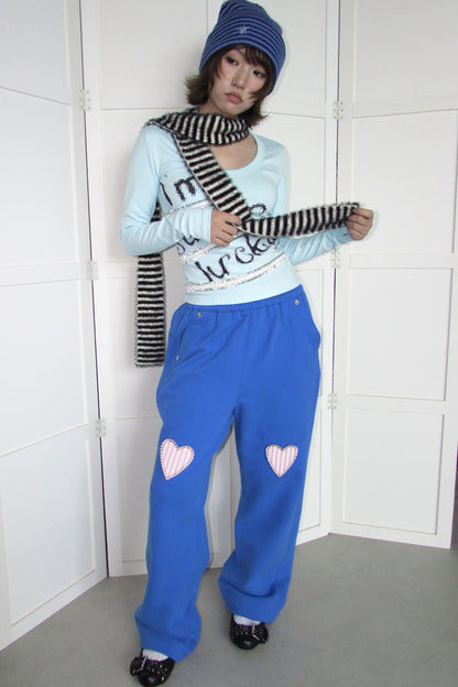 Heart Patch Wide Leg Sweatpants