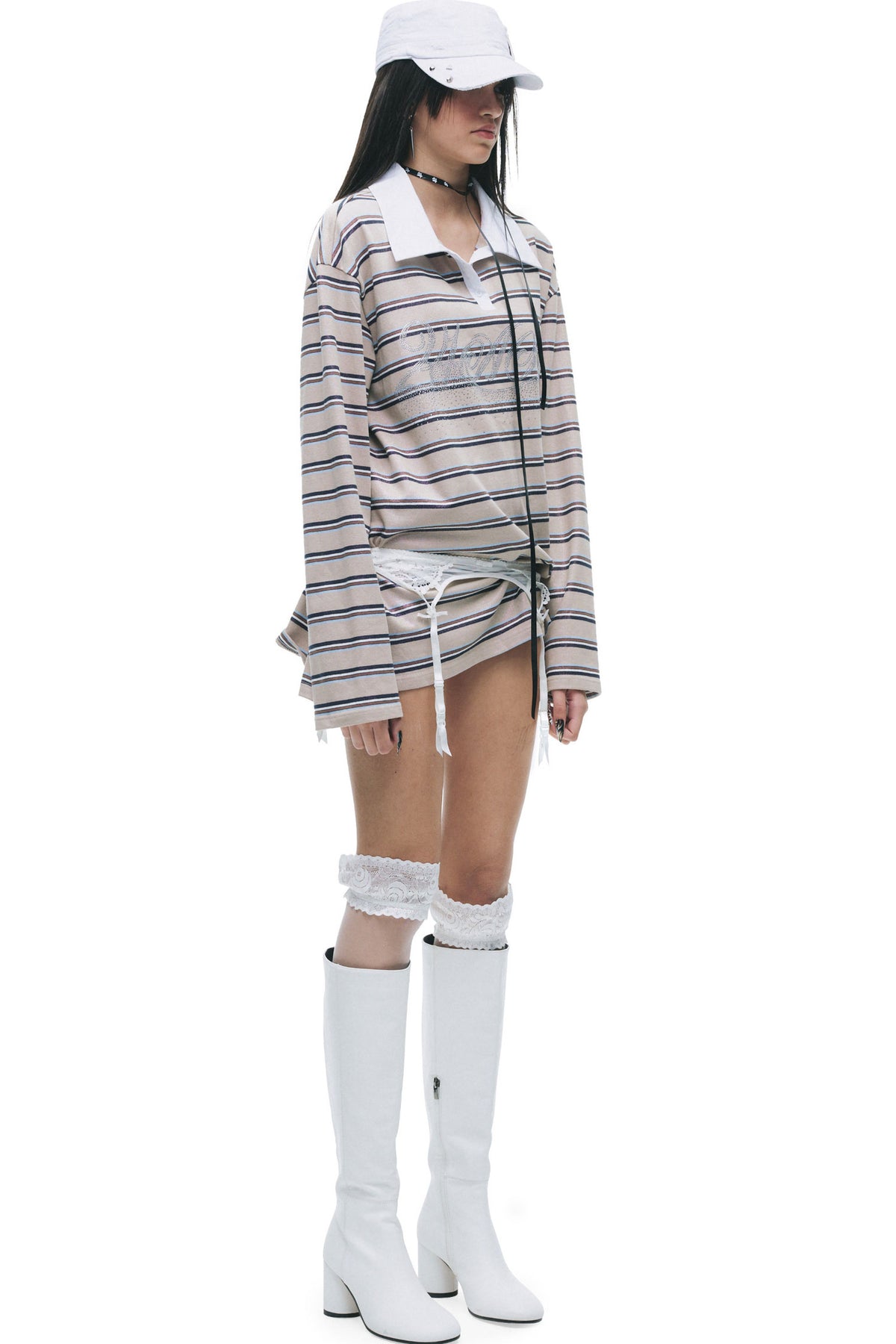 Color-Blocked Striped Rhinestone T-Shirt