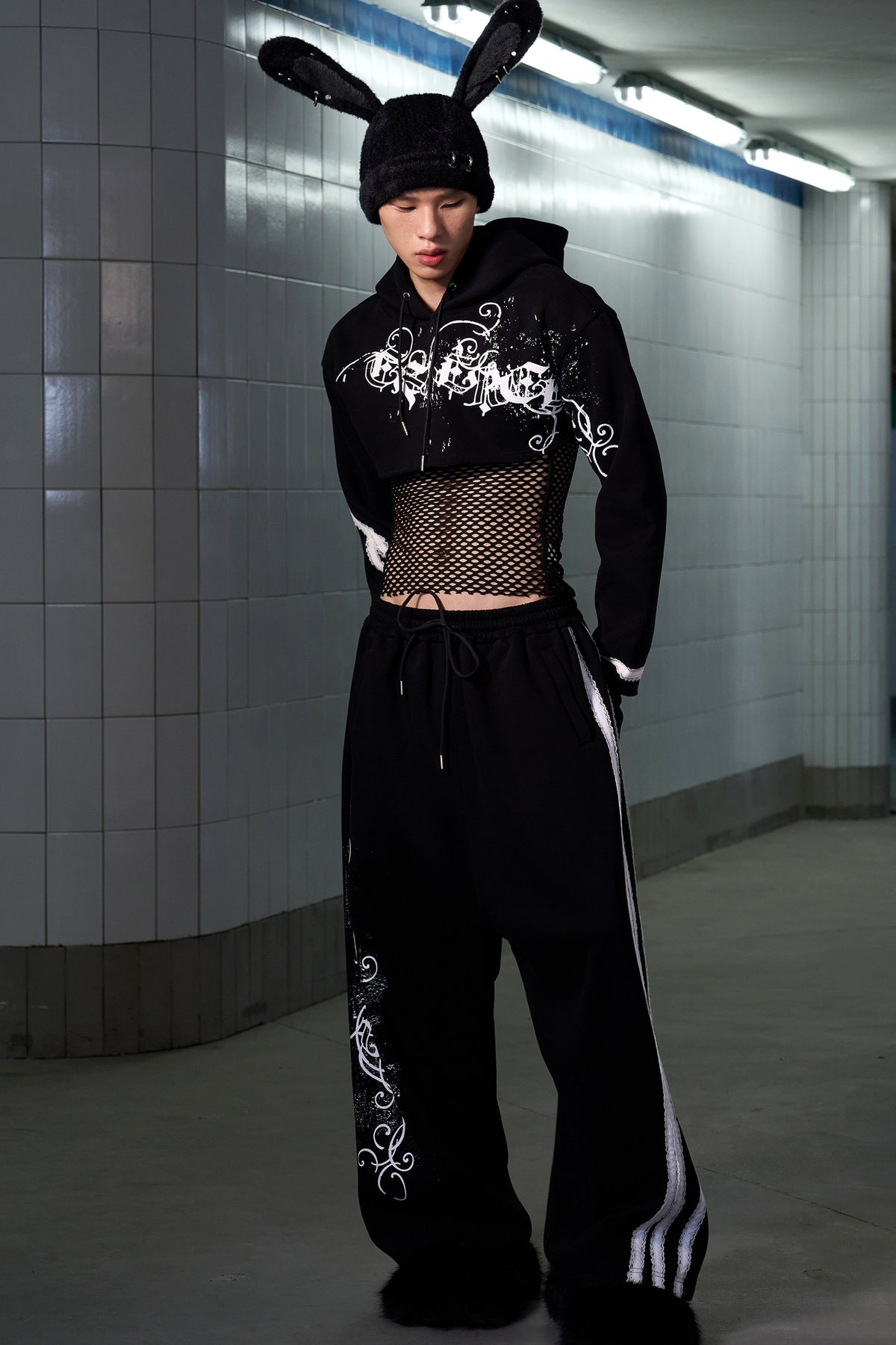 Splatter Print Lace Trim Sweatpants