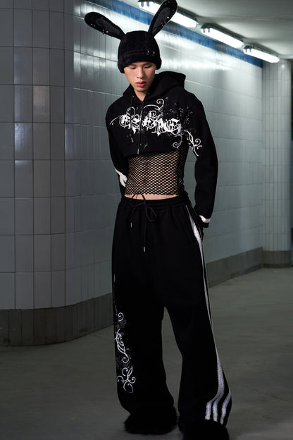 Splatter Print Lace Trim Sweatpants