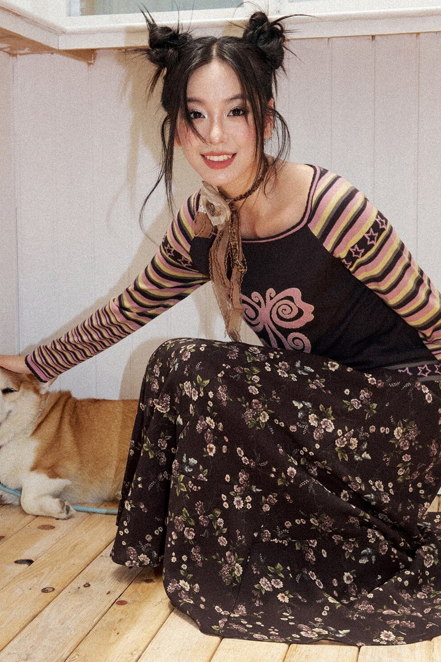 Butterfly Jacquard Striped Sweater