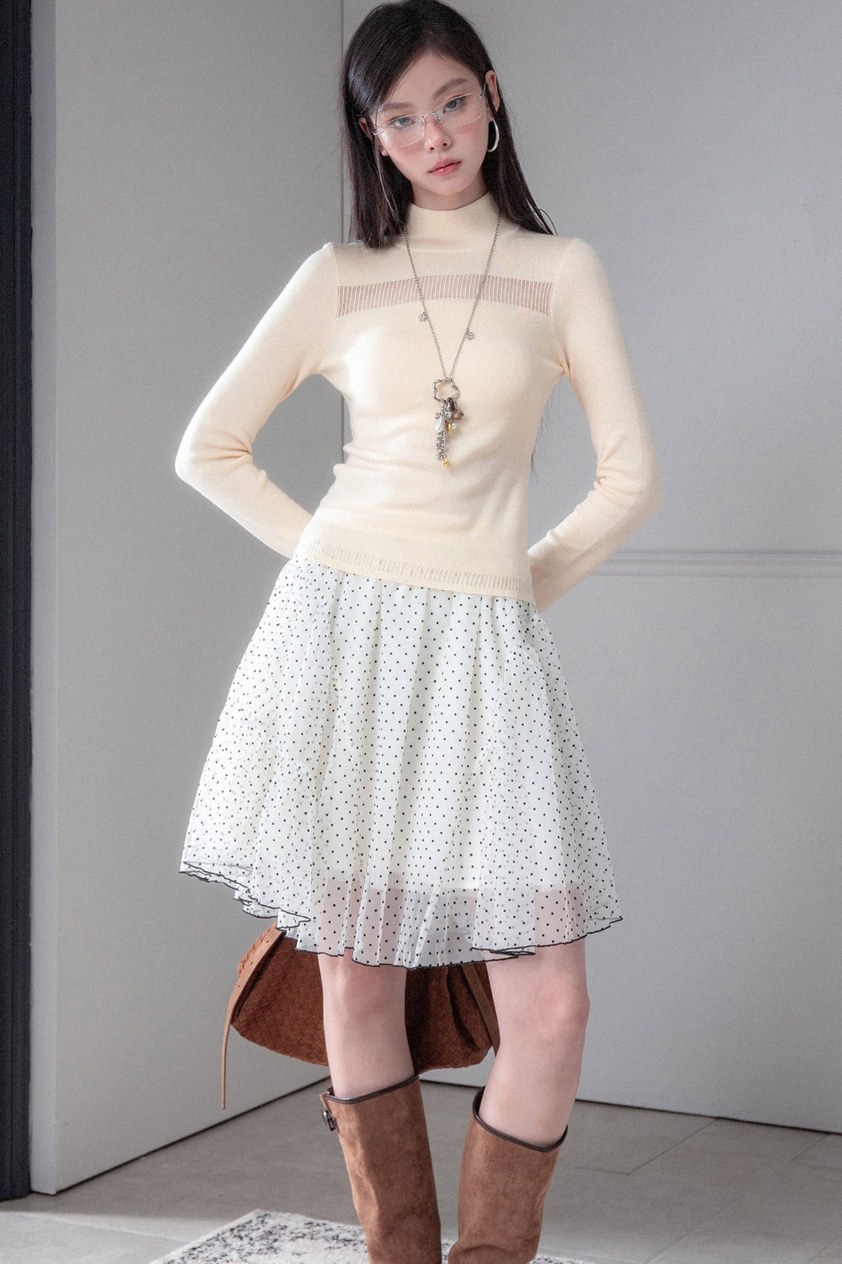 Flocked Double Layered Puffy Polka Dot Skirt