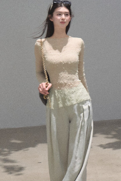 Silver Textured Knit Lace Top