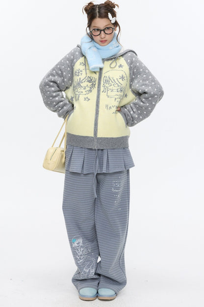 Polka Dot Raglan Zip Sweater