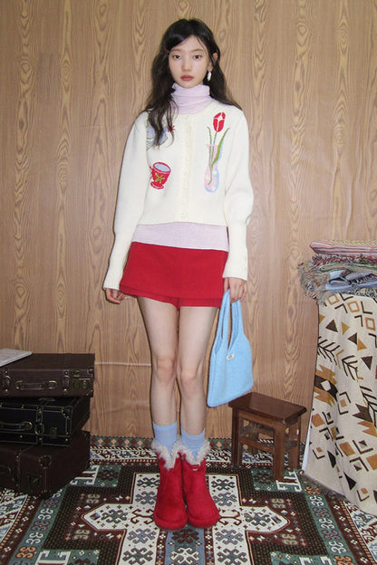 Red Berry A-Line Layered-Look Skirt