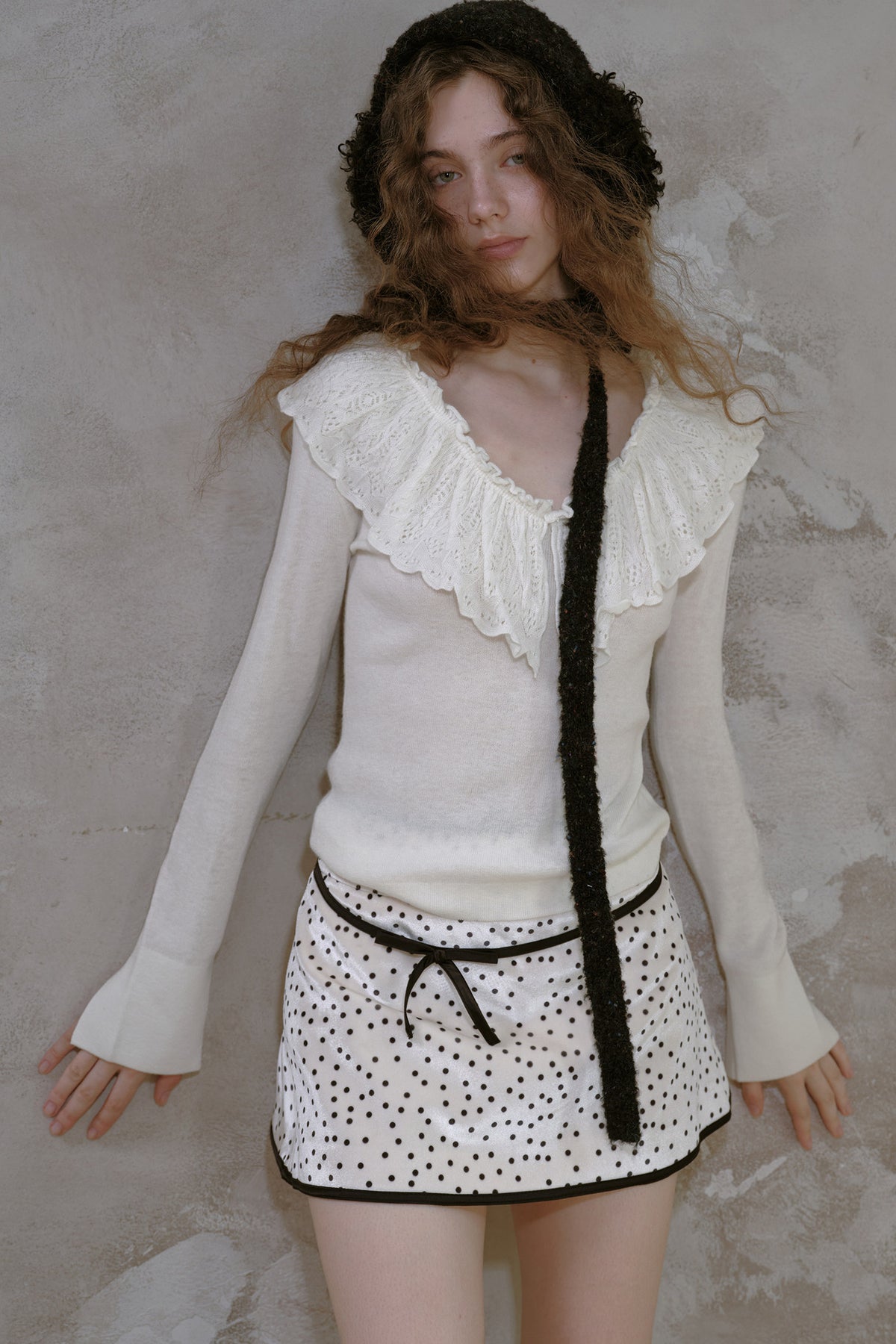Polka Dot Velvet Bow A-Line Skirt