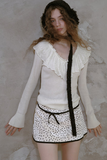 Polka Dot Velvet Bow A-Line Skirt
