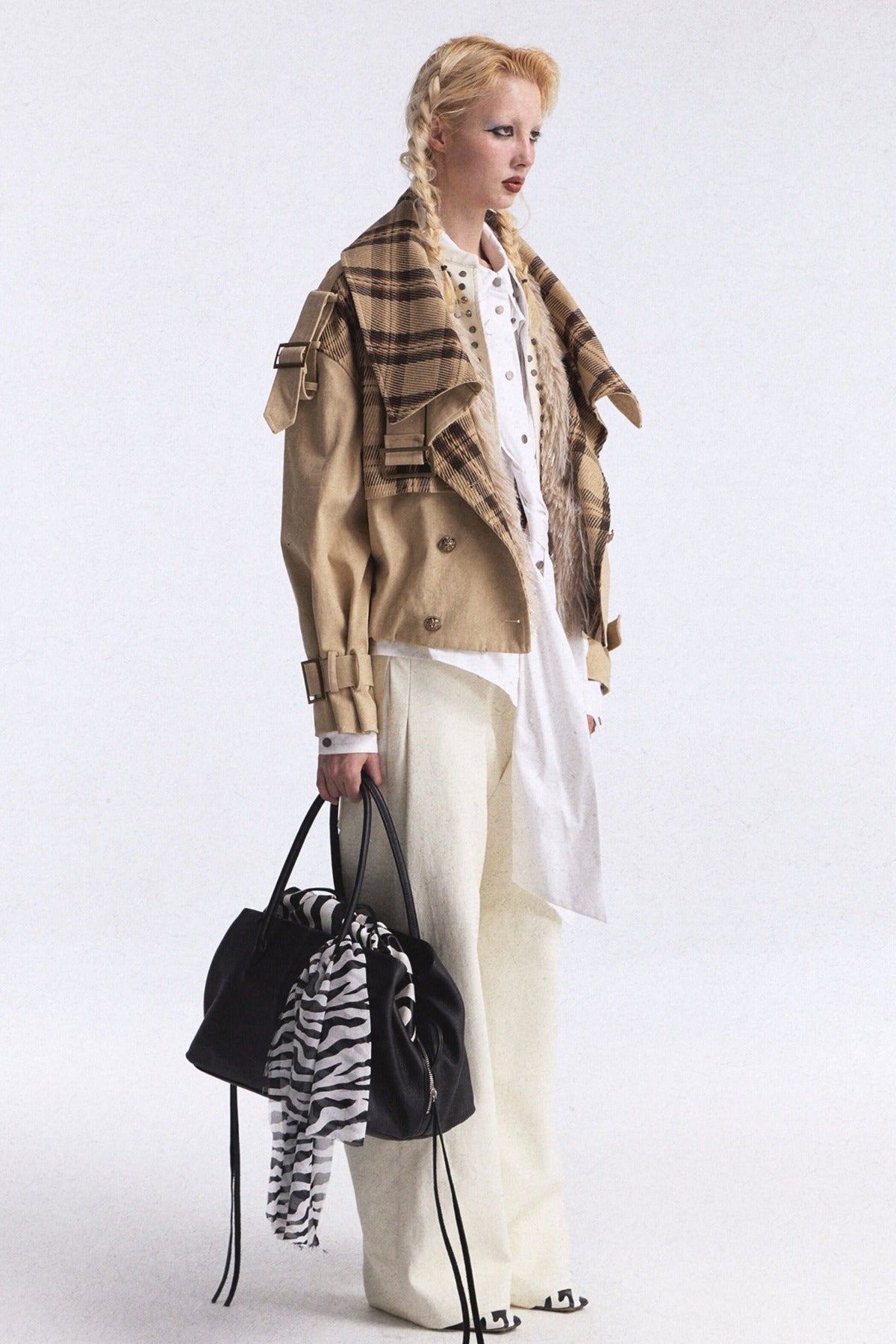 Zebra Print Double Waistband Wide-Leg Pants