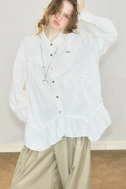 Lace Hem Bow Shirt