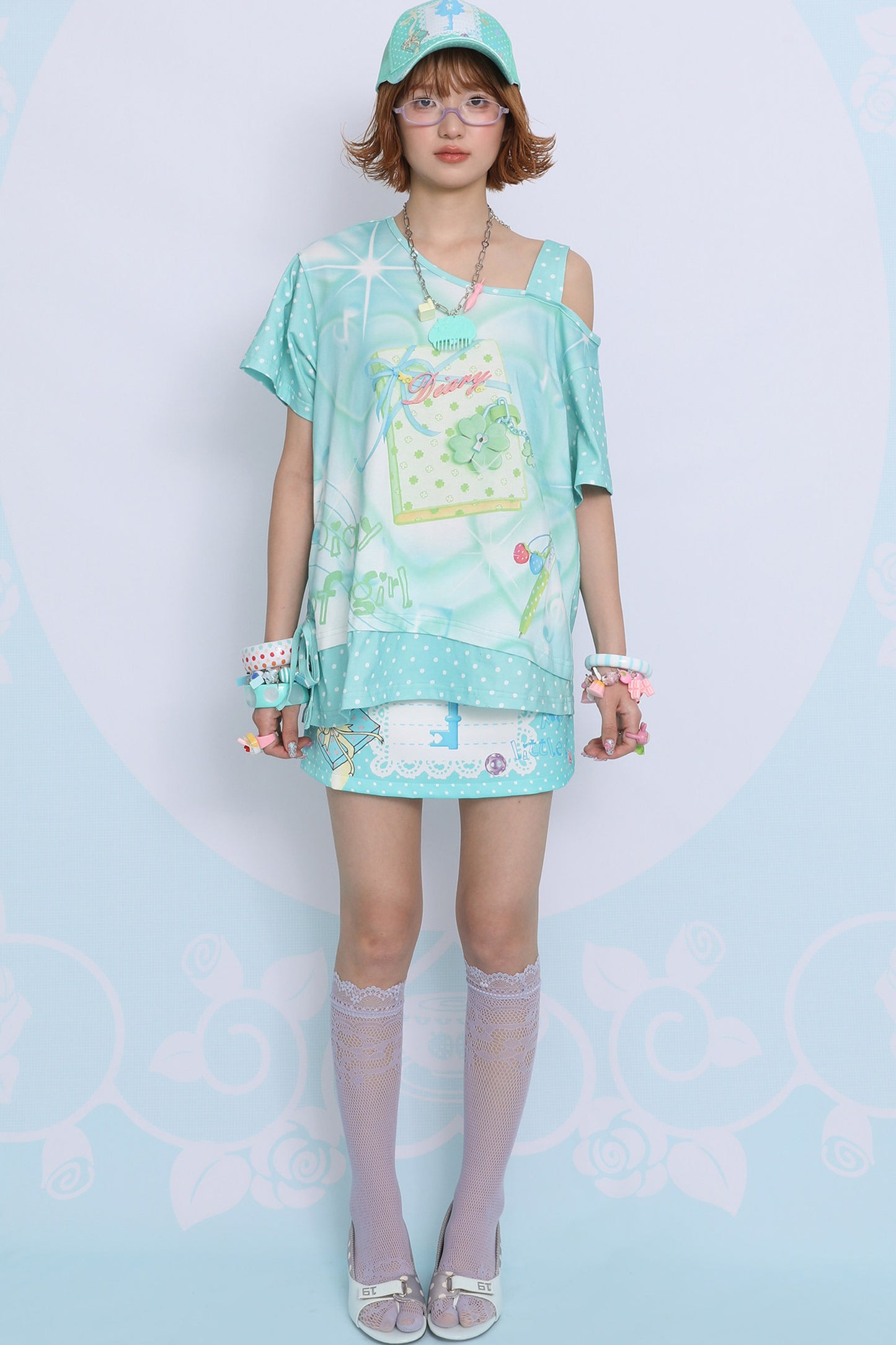Mint Green Asymmetrical Shoulder T-Shirt