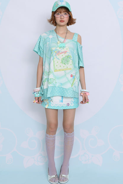 Mint Green Asymmetrical Shoulder T-Shirt
