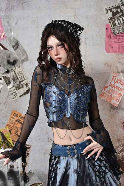 Butterfly Studded Chain Tube Top and Mesh Base Layer Set-Up