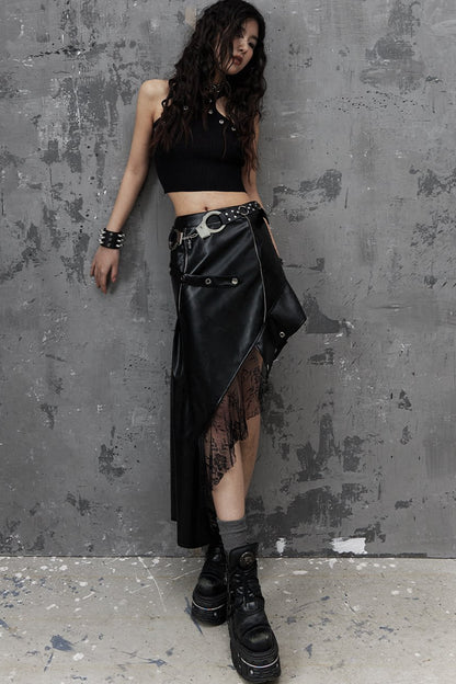 Asymmetrischer Patchworkrock aus Kunstleder