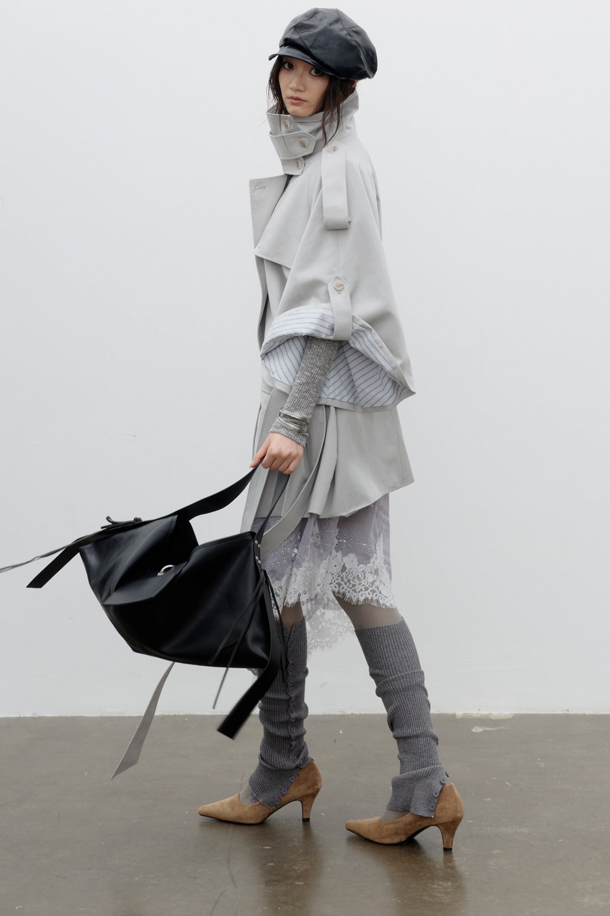 Cape-Style Wide-Sleeve Silhouette Trench Coat