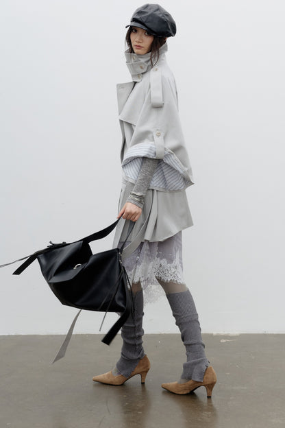 Cape-Style Wide-Sleeve Silhouette Trench Coat