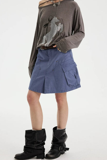 Washed Coffee Cargo A-Line Skirt