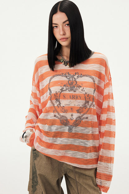 Knotted Heart Striped Knit Blouse