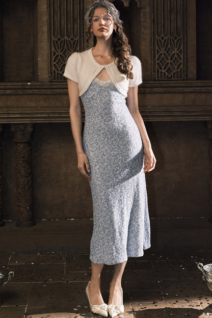 Blue Coral Sequin Cardigan and Dress Set-Up