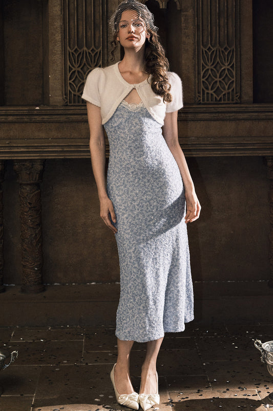 Blue Coral Sequin Cardigan and Dress Set-Up