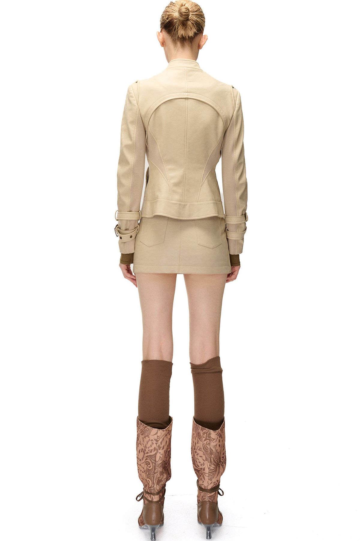 Slim-Fitting Functional Spliced PU Leather Jacket