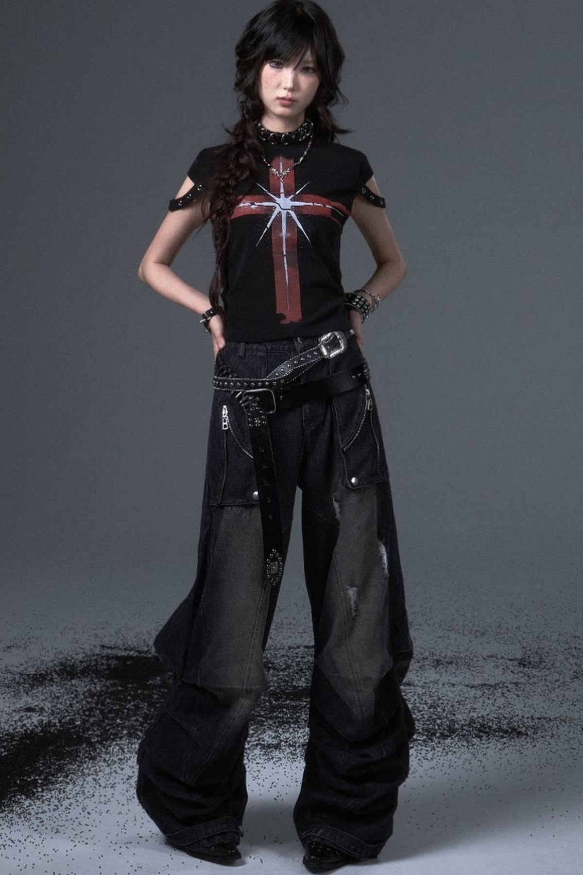Wide Leg Washed Scimitar Jeans