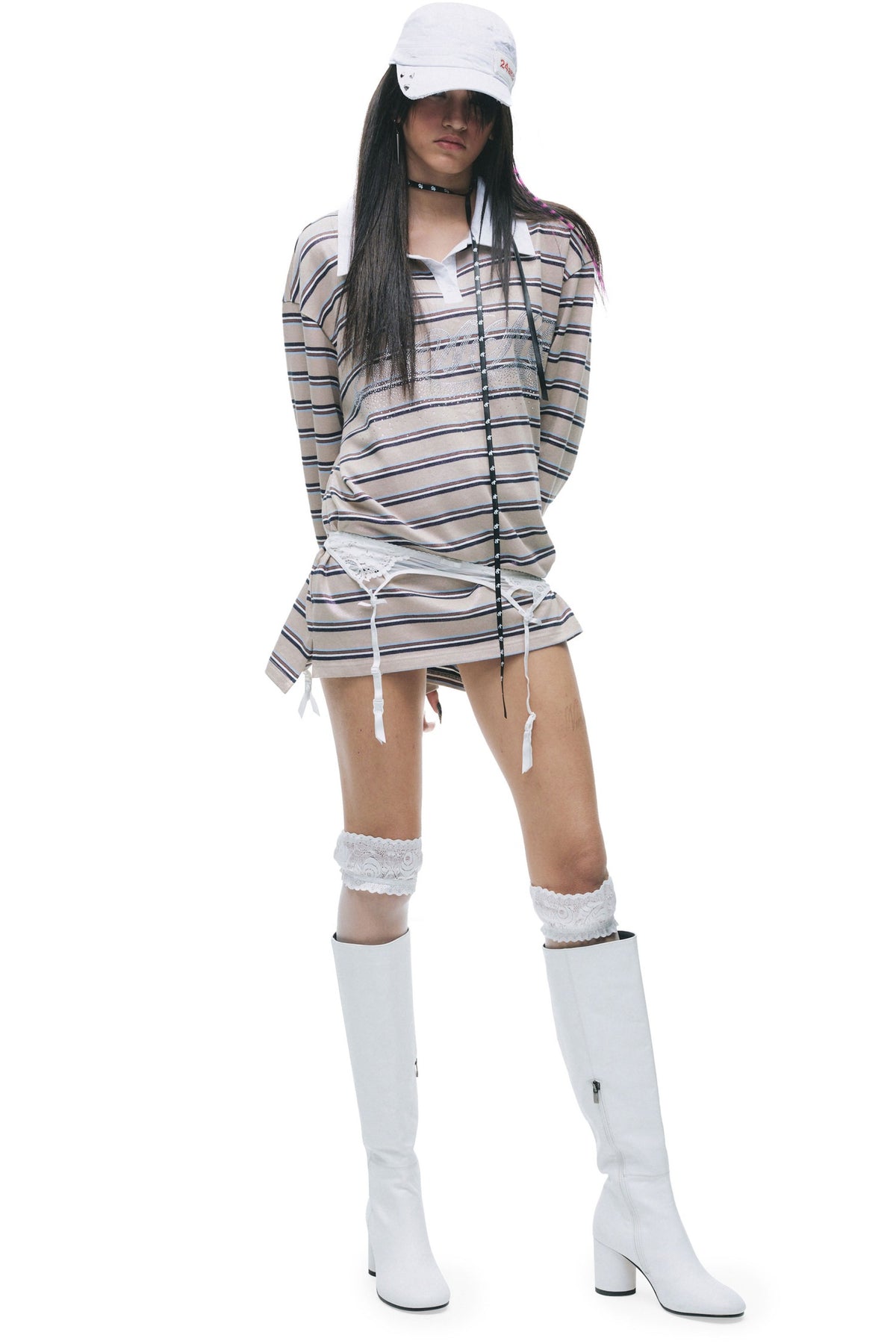 Color-Blocked Striped Rhinestone T-Shirt