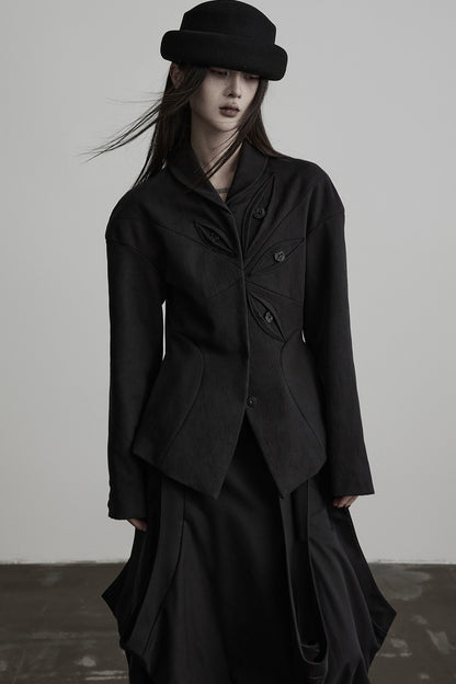 Deconstructed Button-Eye Collar Jacket