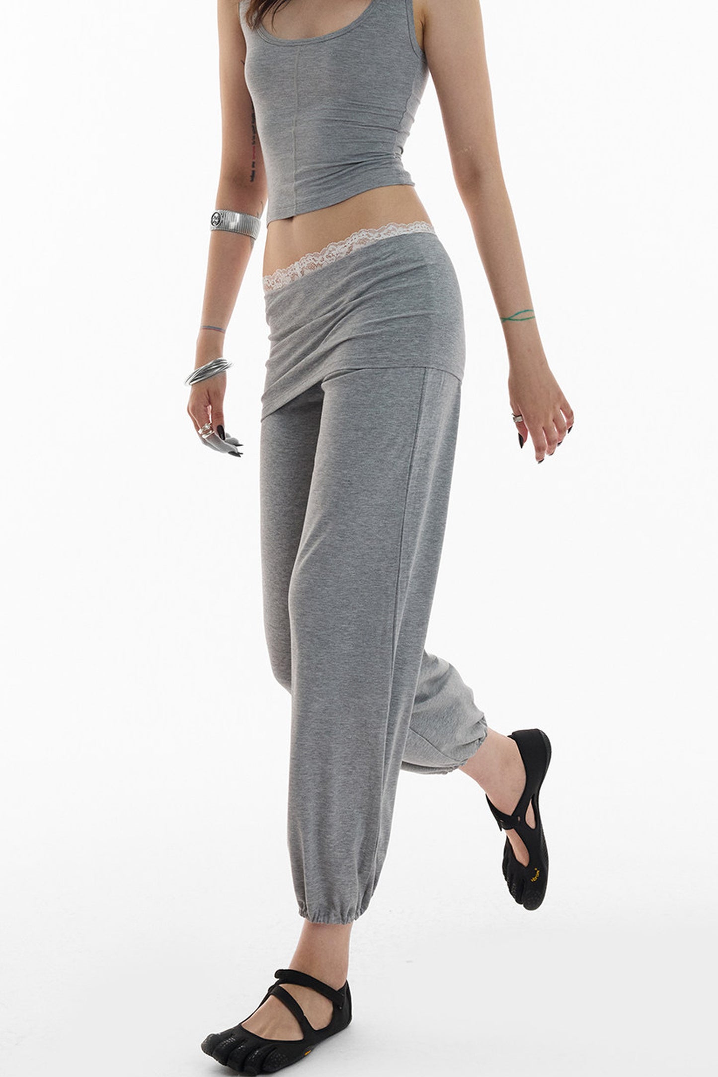 Lace Folded Waist Balloon Pants