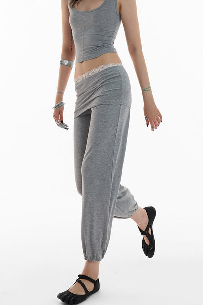 Lace Folded Waist Balloon Pants