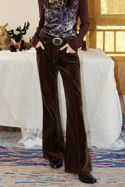 Brown Corduroy Micro-Flared Pants