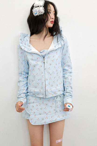 Bunny Print Hooded Sweatshirt Jacket