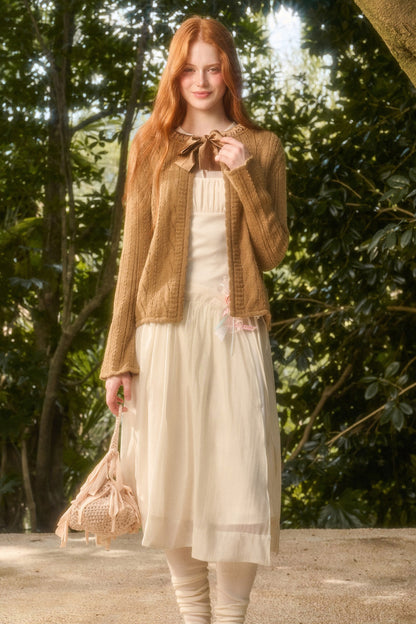 Soft Wool Ribbon Knit Cardigan