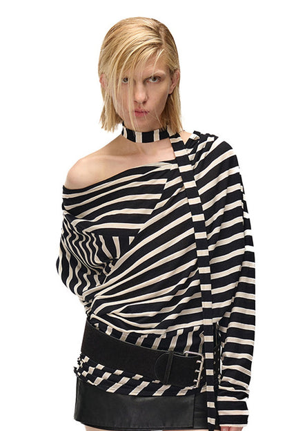 Asymmetrical Striped Long-Sleeve T-Shirt