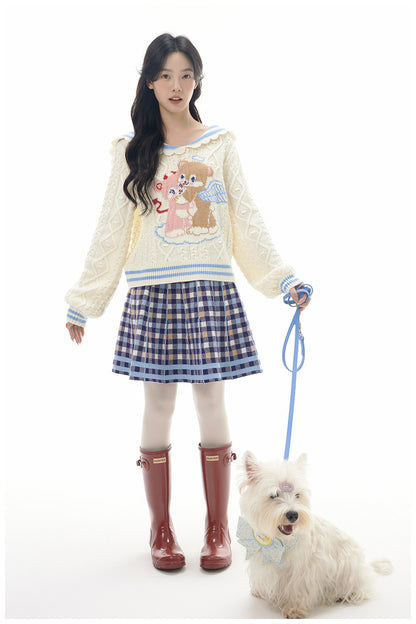 Heart Bear Knit Sweater Skirt Set-Up