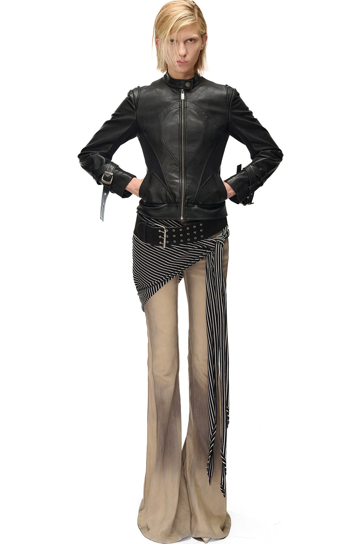 Slim-Fitting Functional Spliced PU Leather Jacket