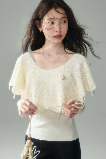 Off-Shoulder Ruffled Knit Top