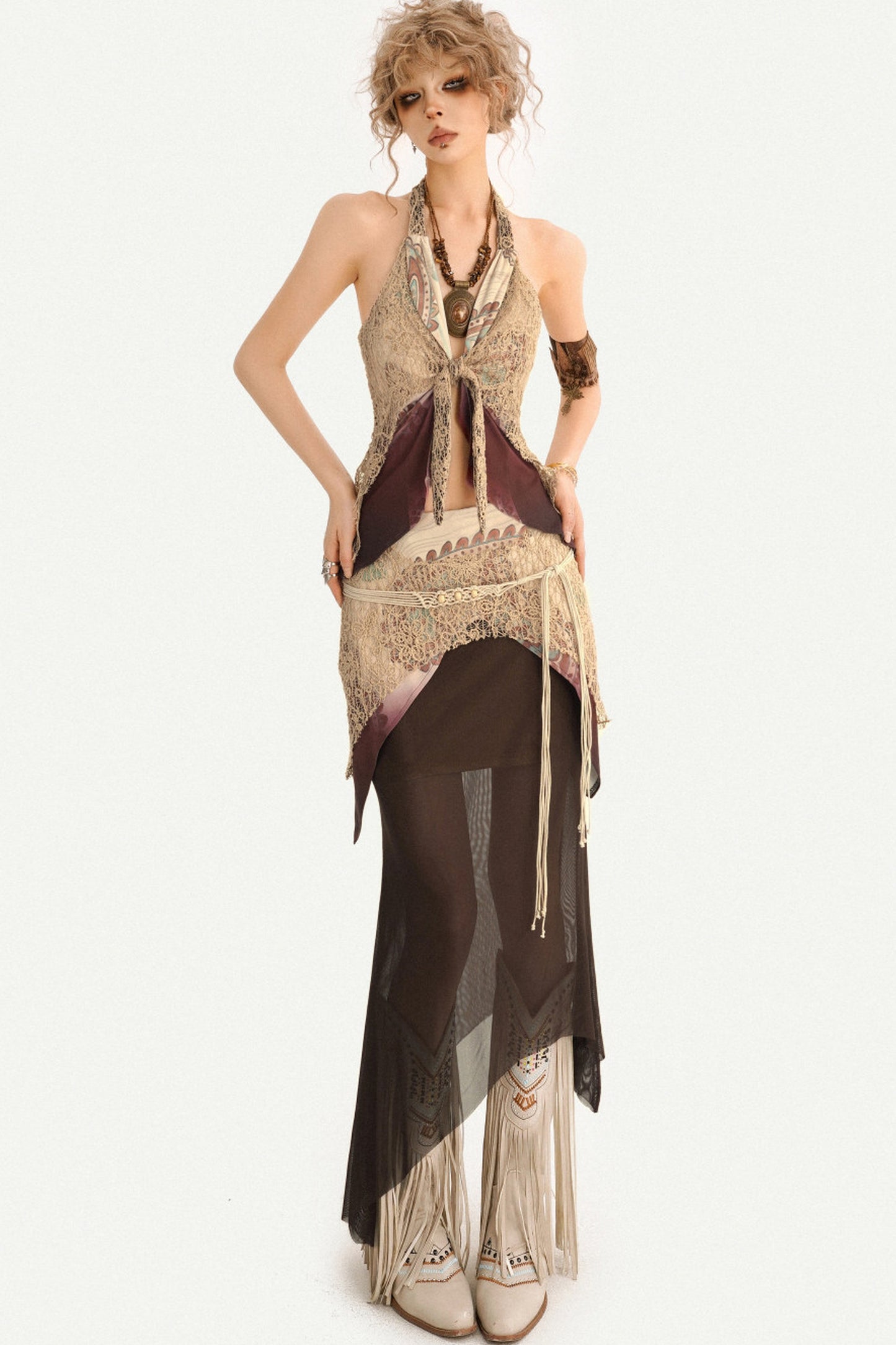 Bohemian Halter Vest And Layered Lace Maxi Set-Up