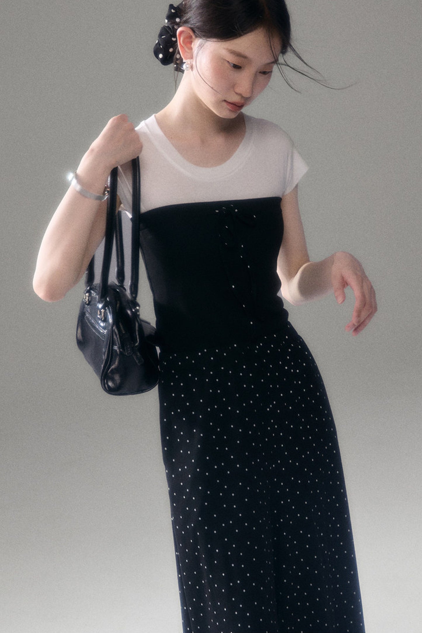 Retro Polka Dot Foldable Strapless Wide Leg Trousers