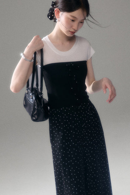 Retro Polka Dot Foldable Strapless Wide Leg Trousers