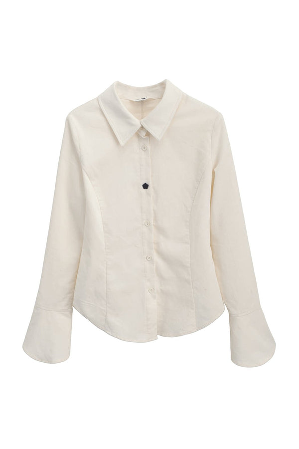 Irregular Button Pure Cotton Corduroy Bell-Sleeve Shirt
