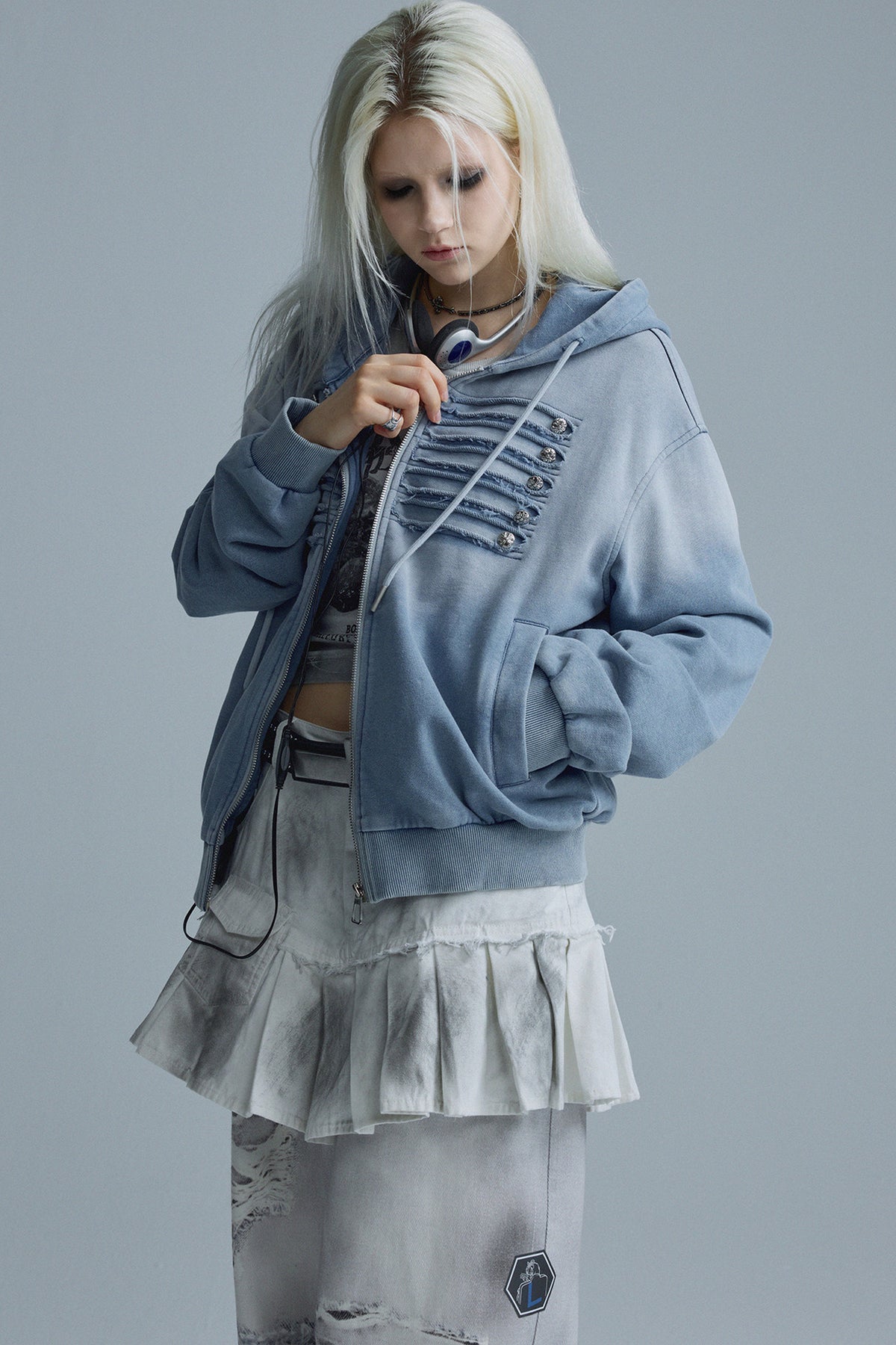 Distressed Gradient Washed Blue Jacket