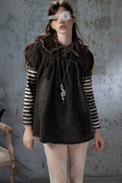 Robe en denim patchwork à rayures