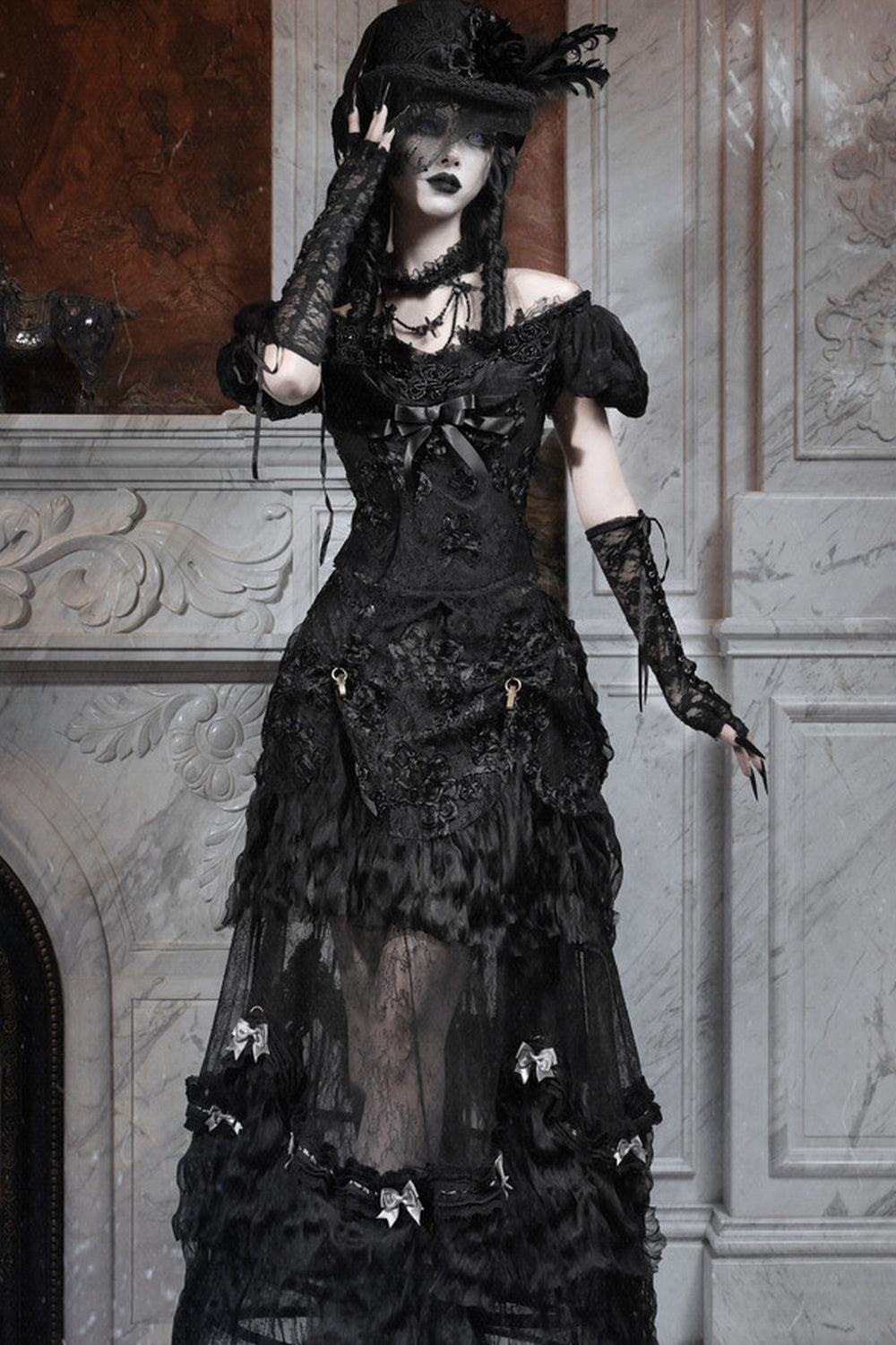 Gothic Off-Shoulder Tulle Top