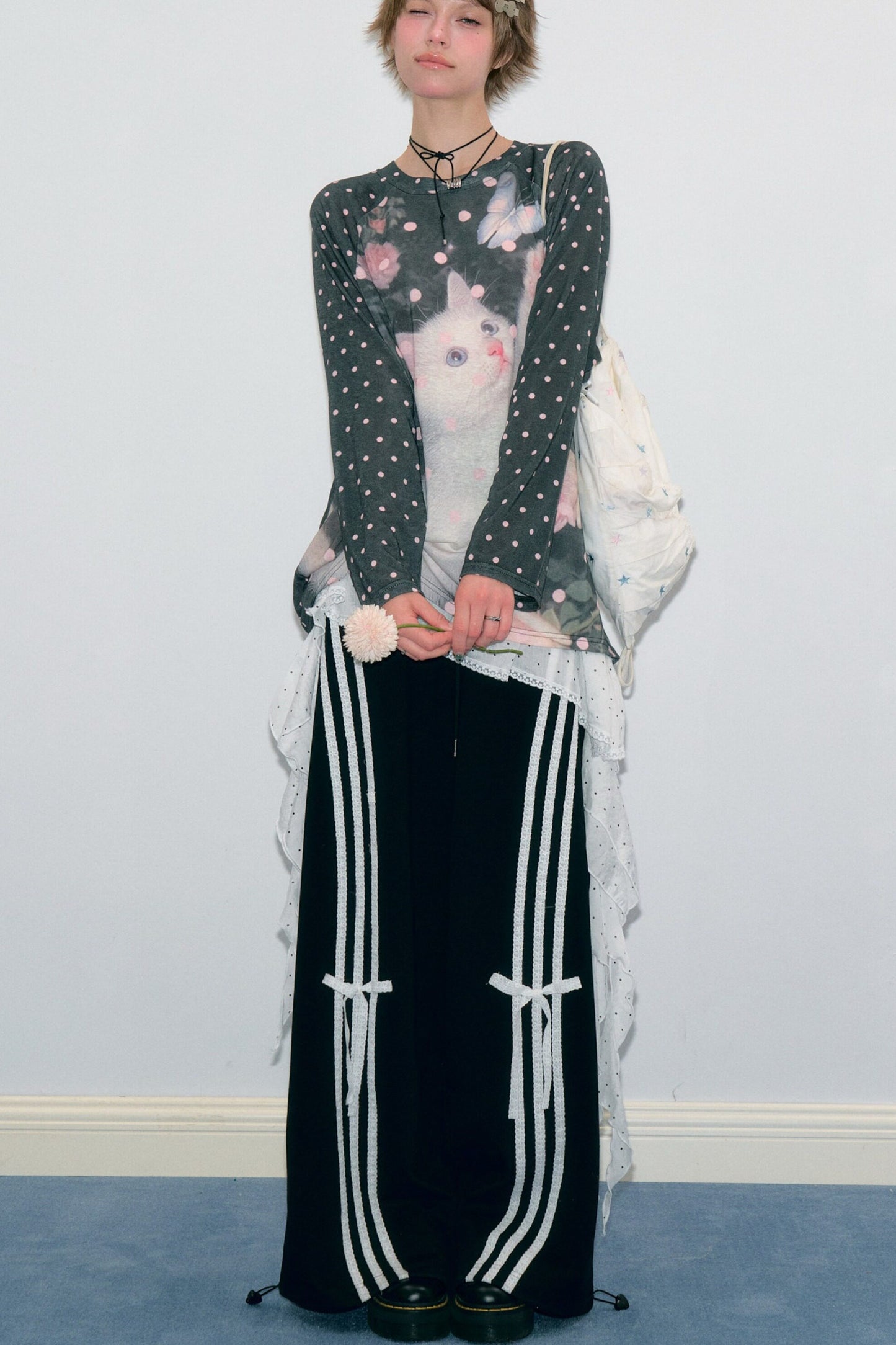 Blouse à imprimé chat et pois