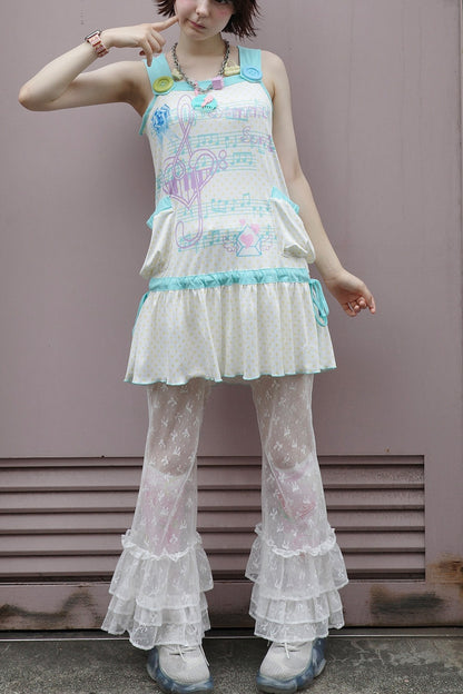 Y2K Music Print Layered-Look Vest Dress