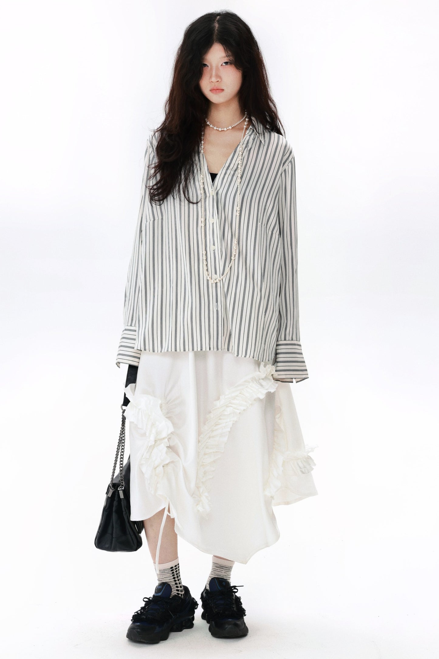 Irregular Acetate Ruffle Drawstring Skirt