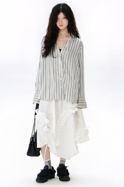Irregular Acetate Ruffle Drawstring Skirt